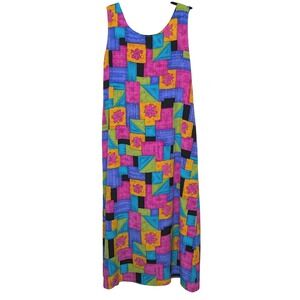 Kathie Lee Collection Colorblock Abstract Floral Maxi Dress 90s Print Sz 14